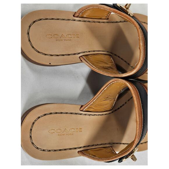 COACH NEW YORK WOMEN'S EILEEN THONG SANDALS BROWN/TAN/BLACK SIZE 5B - Picture 11 of 14